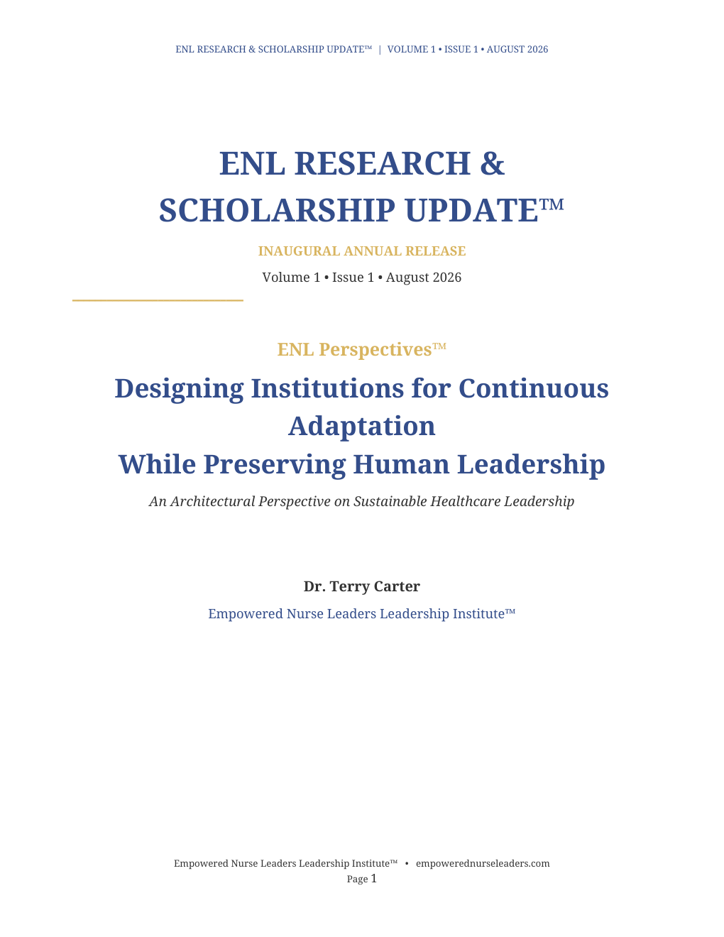 Cover of ENL Research and Scholarship Update, Volume 1, Issue 1